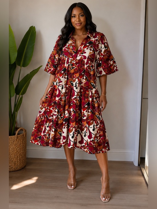 entro Dresses & Skirts - Entro Vibrant Red and Orange Maxi Dress
